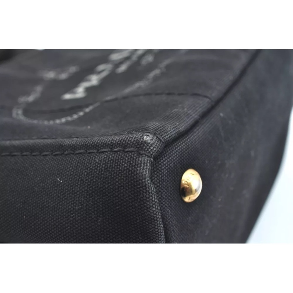 Authentic PRADA Canapa Canvas Shoulder Hand Bag Purse Black small size tote - Picture 9 of 17